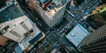 A birdseye view of buildings in the Sydney CBD.